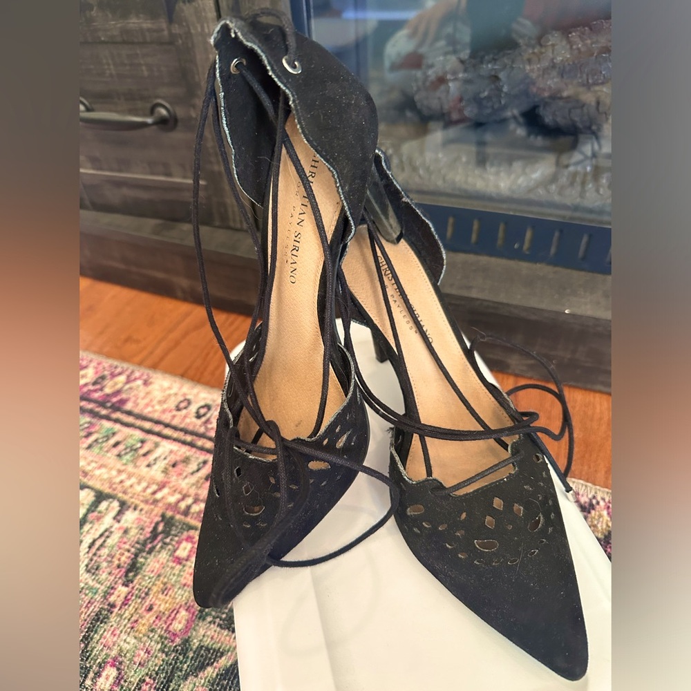 Black CHRISTIAN SIRIANO spiked heals with ankle wrapped laces *Worn Only Once*